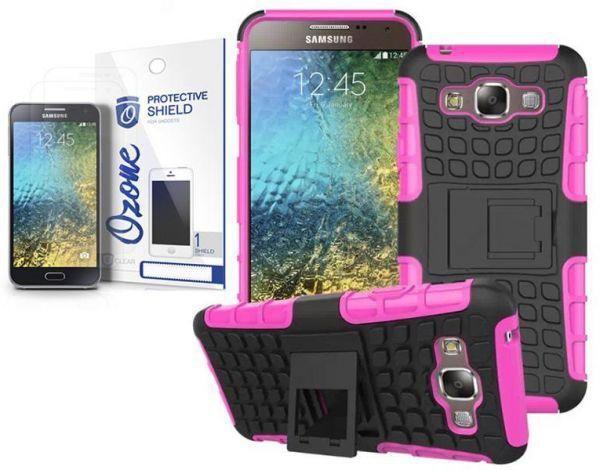 Ozone Tough Shockproof Hybrid Case Cover with Screen Protector for Samsung Galaxy E5 Hot Pink