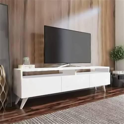 TV Unit with side shelves, White - TV116