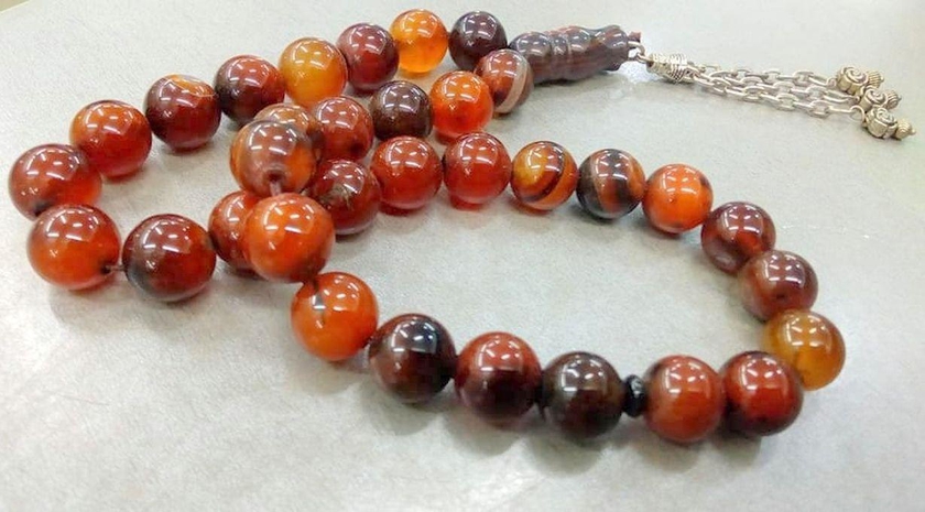 Sherif Gemstones Natural Multi Color Agate 33 Beads Rosary