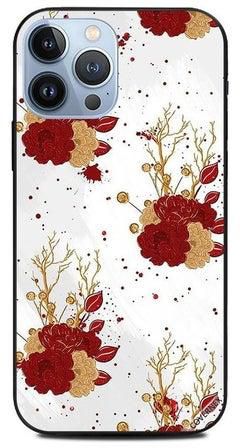 Protective Case Cover For Apple iPhone 13 Pro Max Red And Golden Flowers