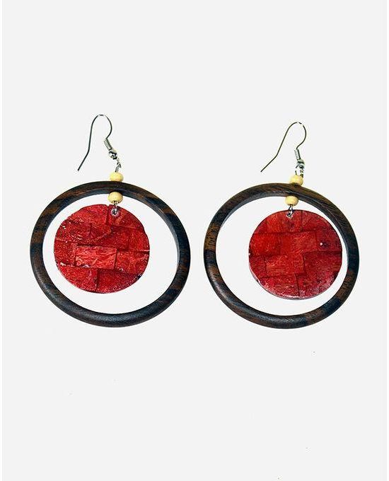 ZISKA Wooden Earrings – Brown & Red