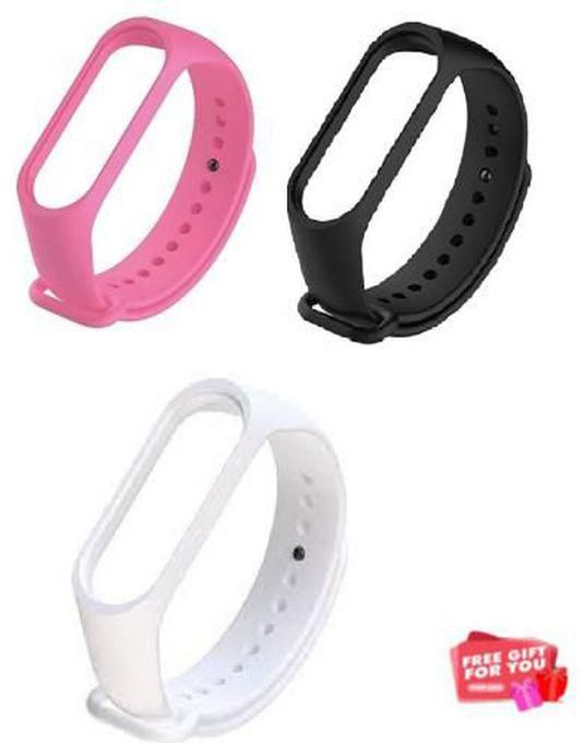 3 Pack Replacement Sports Silicone Strap For Xiaomi Mi Band 5/6 Pink Black White