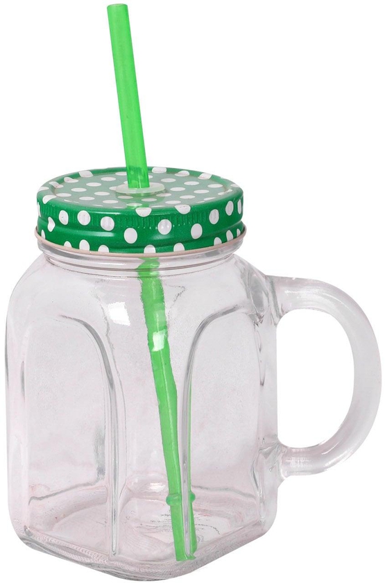 Pasabahce Jar Mug With Straw - 450ml - Green
