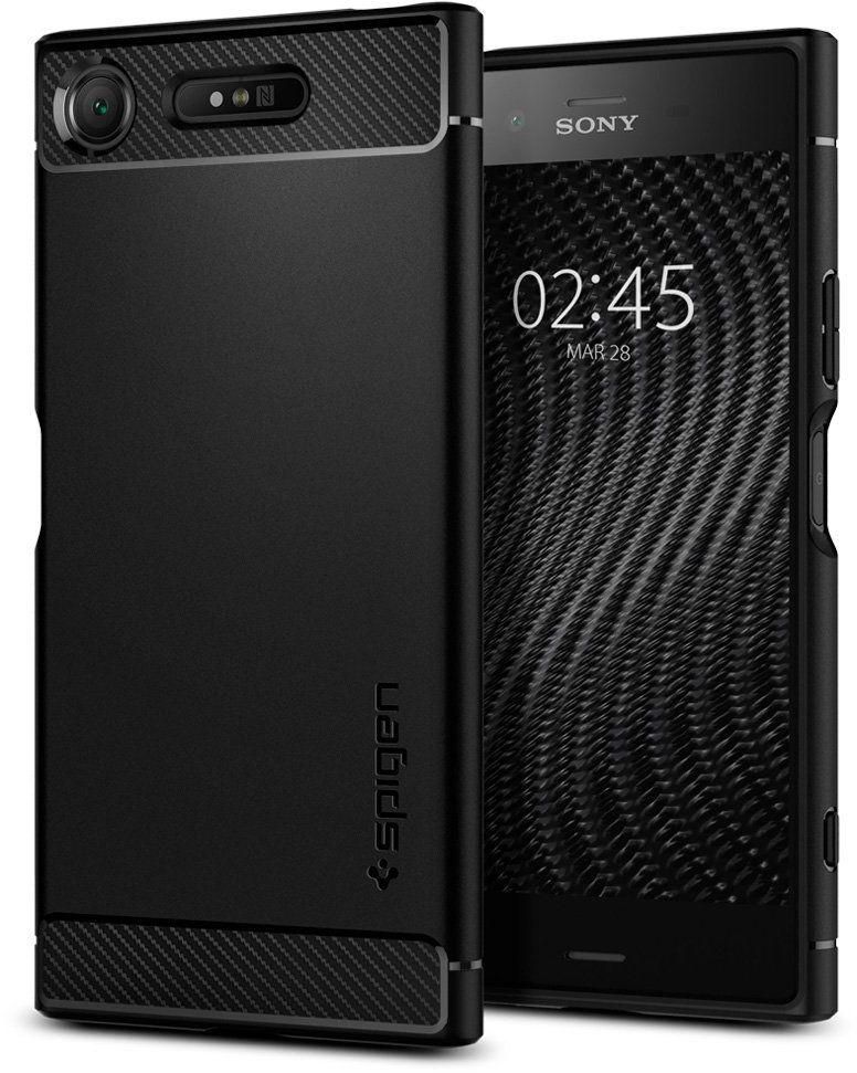 Spigen Sony Xperia XZ1 Rugged Armor cover / case - Black with Carbon Fiber texture