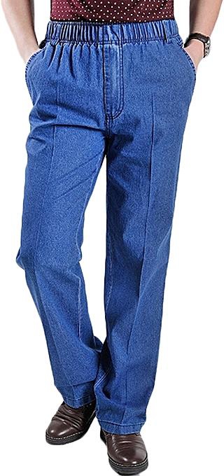 Fashion Men High Rise Straight Legs Loose Elastic Waist Casual Jeans