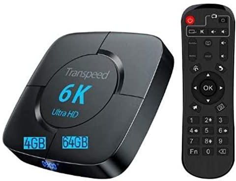 Transpeed Android 10.0 TV Box with Bluetooth 6K 3D Wifi 2.4G & 5.8G 4GB RAM 64G Play Store Very Fast Top Box