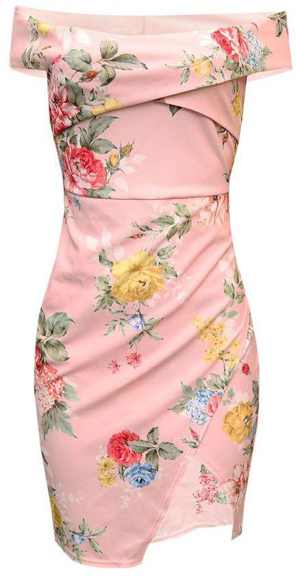 Primark Floral Print Bardot Short Dress-Blush
