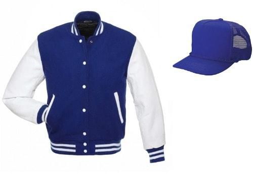 Baseball Cap & Varsity Jacket - Blue & White