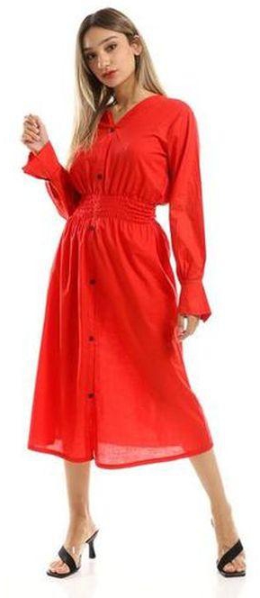 Andora Red Long Sleeves Summer Red Midi Dress