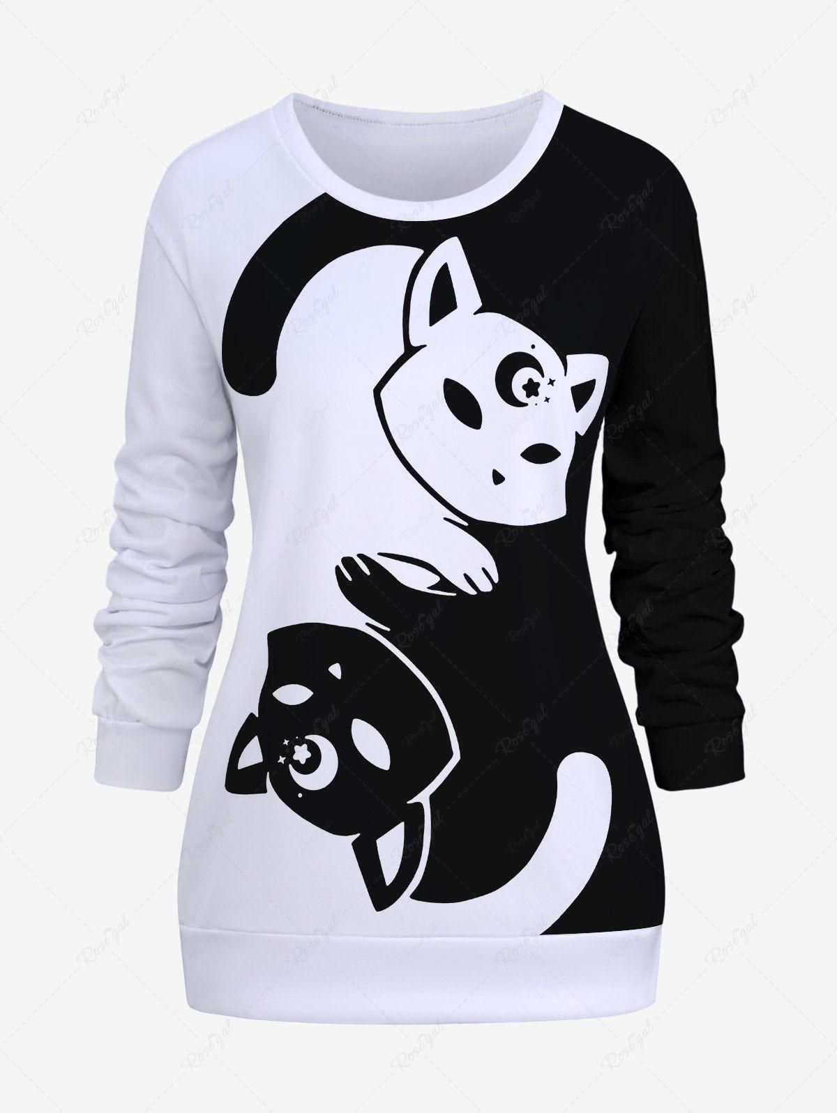 Plus Size Cat Moon Star Print Two Tone Sweatshirt - 8xl