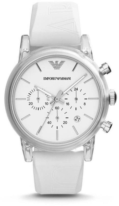 Emporio Armani Unisex White Dial White Silicone Strap Chronograph Watch