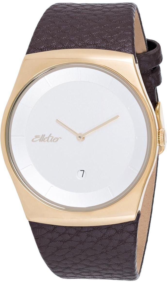 Elletier Men's Silver Dial Leather Band Watch - EL101M010711