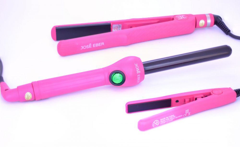 Jose Eber Pink Hair Styling Set - Curling Iron 19mm with Flat Iron 1 Inch and Petite Flat Iron, JE - 450 CU + JE - 250 ST + JE - 200 PE