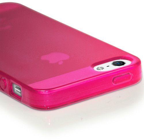 Matte TPU Apple iPhone 5 5S Silicone Case Cover Included Calans Screen Protector Film -(Hot Pink）