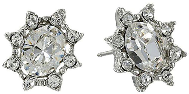 Alloy Silver-Tone Crystal Flower Stud Earrings