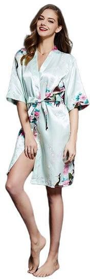 Women Kimono Robe Silk Lightweight Long Robes Satin Bathrobe Soft Sleepwear V-Neck Ladies Loungewear