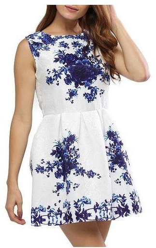Fashion Floral A-Line Mini Dress Women - Blue