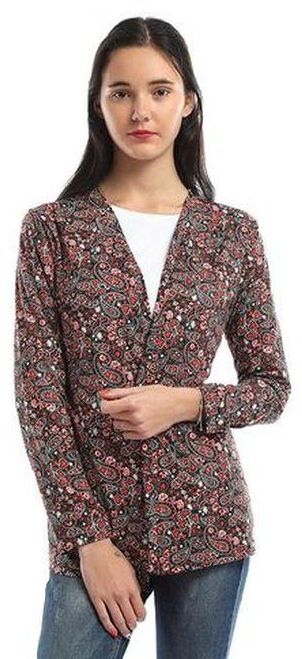 Izor Patterned Long Sleeves Cardigan - Red