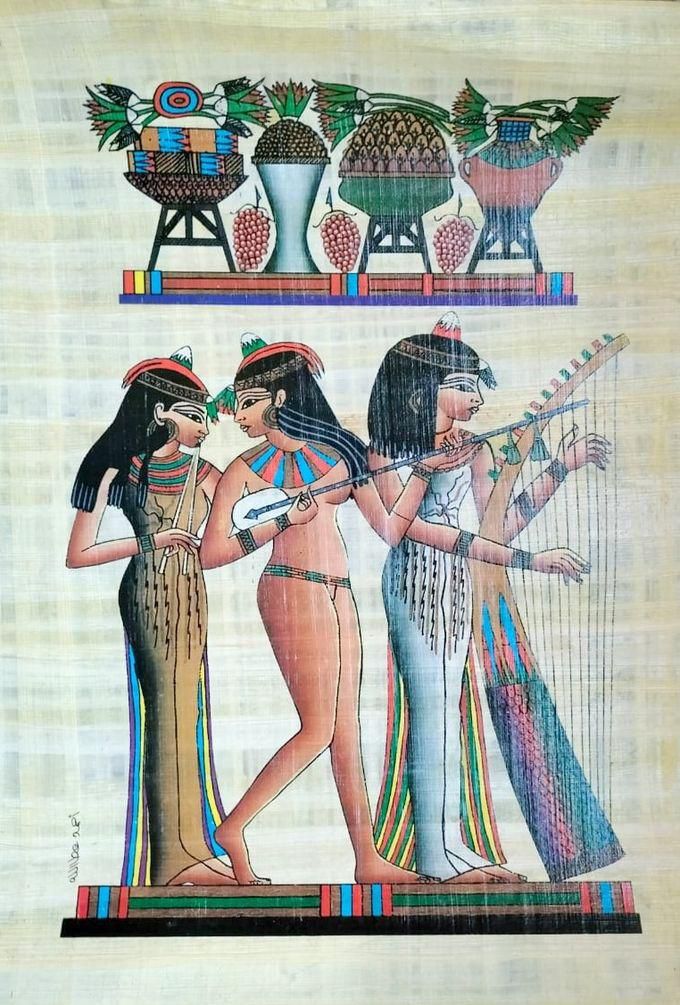 Sherif Gemstones لوحة فنية من العهد الفرعوني القديم على ورق البردي الطبيعي شغل يدوي خاص حجم كبير مقاس A3