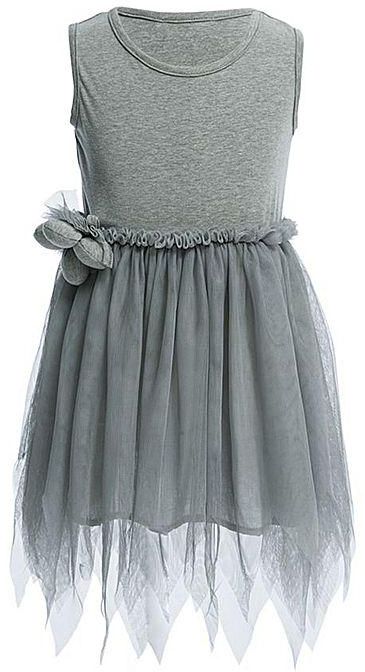Fashion Asymmetric Gauze Girl's Princess Dress - Grey