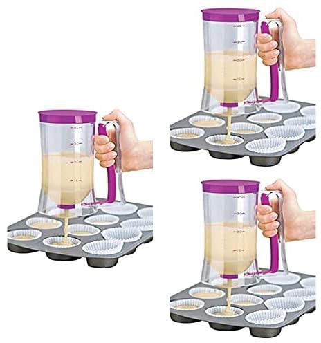 Batter Dispenser With Measuring Label Set Of 3 Pieces - Purple Clear