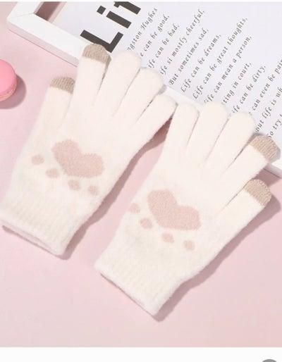 Women girly heart mobile screen touch fingers winter wool gloves
