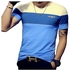 Generic Hot Men's Tops Tees summer new cotton tri-color stitching round neck short sleeve t shirt men fashion trends fitness t shirt size 5XL-blue