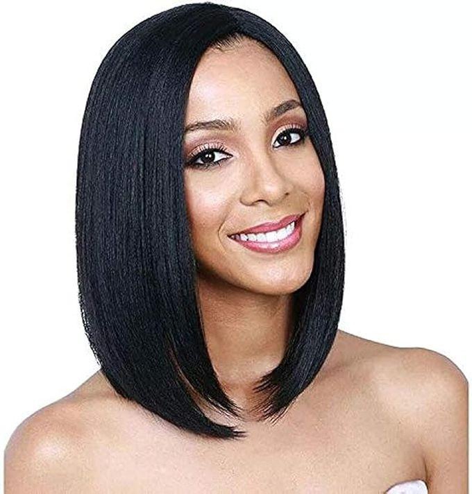 Short Black Straight Synthetic Wig With Baby Hair