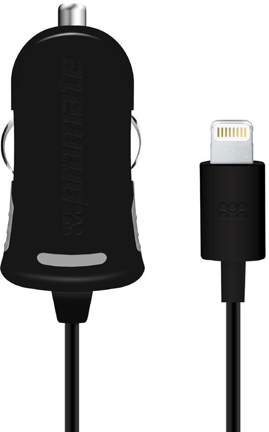 Promate - iPhone Car Charger, Ultra Compact Apple MFi Certified 2.1A Car Charger with 3 Feet Lightning Connector Cable and Short-Circuit Protection for iPhone, iPad, iPod and Lightning Connector Devices, ProChargeLT Black
