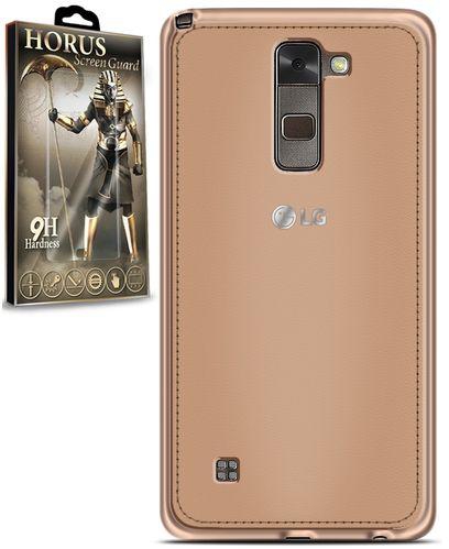 Horus Leather Back Cover For LG Stylus 2 - Gold + Horus Glass Screen Protector