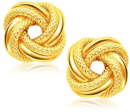 14k Yellow Gold Intertwined Love Knot Stud Earrings-rx68015