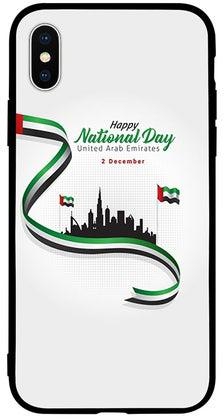 غطاء حماية واقٍ لهاتف أبل آيفون XS نمط مطبوع بعبارة "Happy National Day UAE"