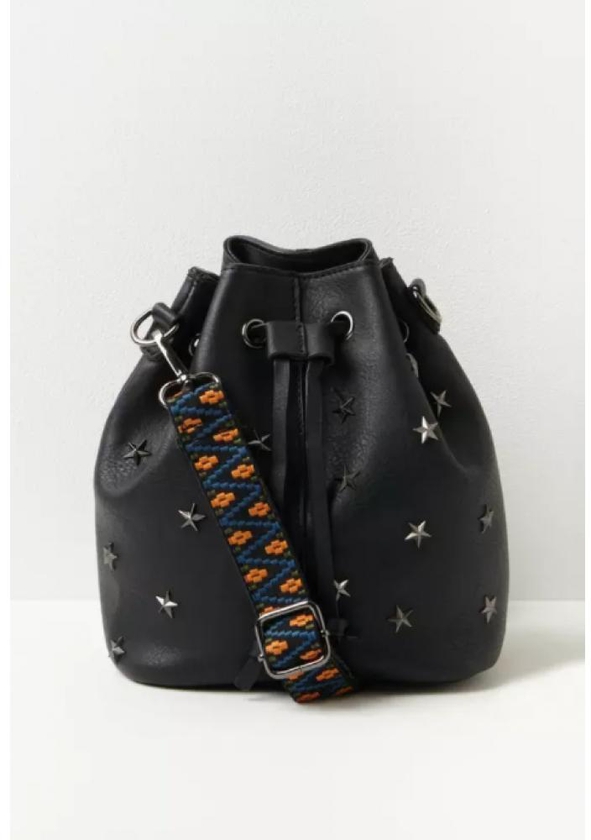 black star studded drawstring cross body bag