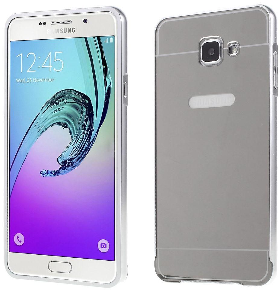 Samsung Galaxy A7 SM-A710F ‫(2016) - Metal Frame Mirror-like Plastic Back Case - Silver