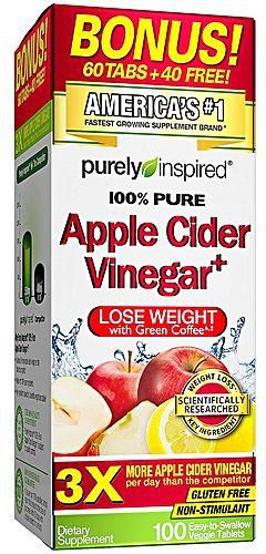 Purely Inspired Apple Cider Vinegar Plus Green Coffee Bean Extract For Weight Loss - 100 Tabs