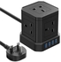 HopeRush Tower Extension Cord Power Strip Cube/Lead with 5 Outlets Sockets and 4 USB Ports | 3M Power Cord Phone & Desktop Charging Station, Compact Portable For Travel, Home & Office (Black)