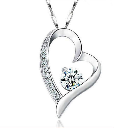 Classic Heart Accessories White Cubic Zirconia Sterling Silver Pendant Necklace