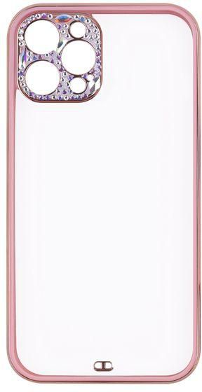 IPhone 12 Pro - Shockproof Transparent Cover With Colored Frame & Golden Border - Pink