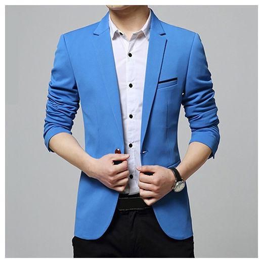 Bluelans Fashion Men's Long Sleeve Slim Fit One Button Jacket Blazer Wedding Office Coat-Sky Blue