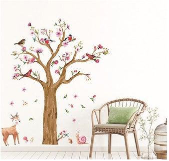 ملصق جداري بتصميم رسومات كرتونية لشجرة وحيوانات متعدد الألوان