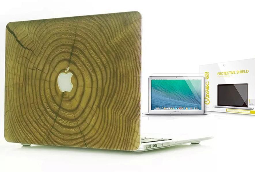 Hard plastic case & Ozone Screen Guard for Macbook 13 Pro Retina - Wooden 4