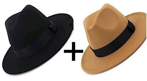 Premium Men's Hat -Black & Cream 2 In 1 Fedora -