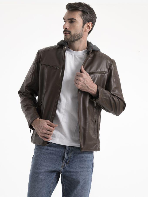Clever Turkish Leather Jacket Lined With Fur -With Head Cover
