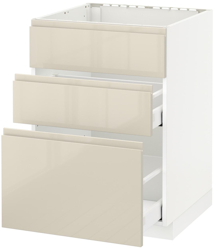 METOD / MAXIMERA Base cab f sink+3 fronts/2 drawers - white/Voxtorp high-gloss light beige 60x60 cm