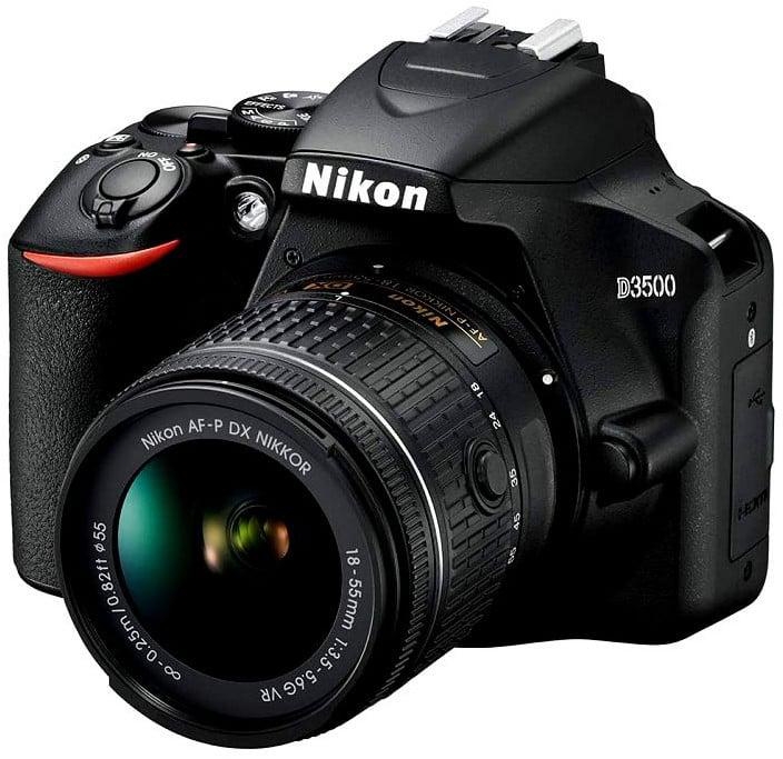Nikon D3500 DSLR Camera With 18-55mm Lens 24.2MP DX-Format CMOS Sensor EXPEED 4 Image Processor Full HD 1080p Video Recording at 60 fps Multi-CAM 1000 Autofocus Sensor Up to 60 fps Shooting and ISO ISO 25600 Bluetooth AF-P DX NIKKOR 18-55mm f/3.5-5.6G VR Lens