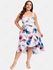 Plus Size 3D Floral Printed Ruched Lace Up Cisscross Cinched Spaghetti Strap Dress - L | Us 12