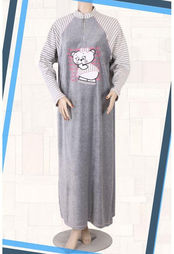 Cotton Plus Cat Printed Night Gown - Grey