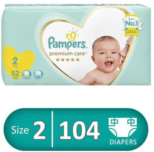 Pampers Premium Care Diapers - Size 2 - 2 Packs - 104 Pcs