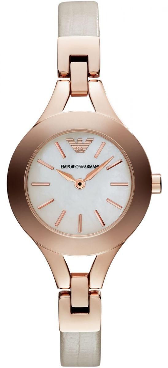 Emporio Armani Women's White MOP Leather Band Watch - AR7354