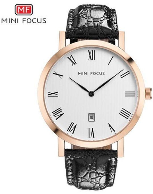 Mini Focus MF0108G Leather Watch - For Men - Black/Gold